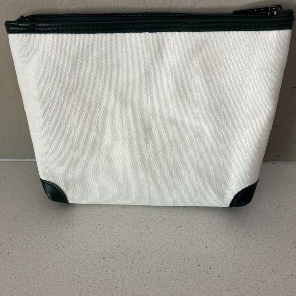 Masters Canvas Leather Valuables Pouch Cream Green Lined W/inside Zipper Pocket - Picture 2 of 7